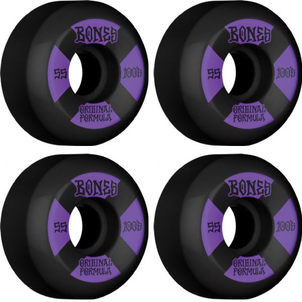 Bones Wheels 100's OG V5 #4 Black / Purple Skateboard Wheels - 55mm 100a (Set of 4)