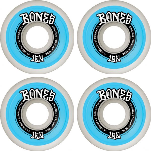 Bones Wheels 100's OG V5 Color Sidecut White / Blue Skateboard Wheels - 52mm 100a (Set of 4)