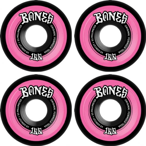 Bones Wheels 100's OG V5 Color Sidecut Black / Pink Skateboard Wheels - 52mm 100a (Set of 4)