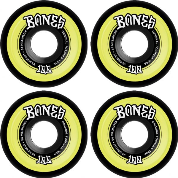 Bones Wheels 100's OG V5 Color Sidecut Black / Yellow Skateboard Wheels - 54mm 100a (Set of 4)