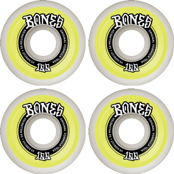 Bones Wheels 100's OG V5 Color Sidecut White / Yellow Skateboard Wheels - 54mm 100a (Set of 4)