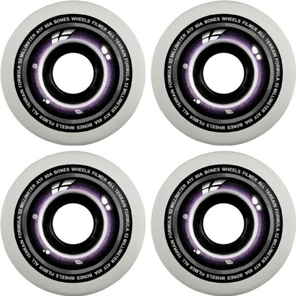 Bones Wheels ATF Filmers White Skateboard Wheels - 52mm 80a (Set of 4)