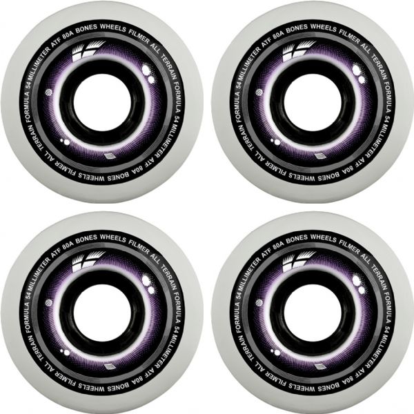 Bones Wheels ATF Filmers White Skateboard Wheels - 54mm 80a (Set of 4)