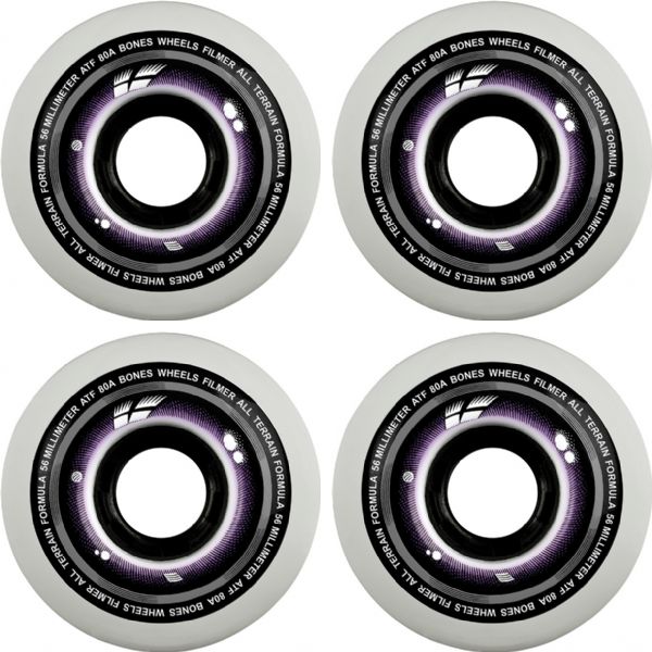 Bones Wheels ATF Filmers White Skateboard Wheels - 56mm 80a (Set of 4)