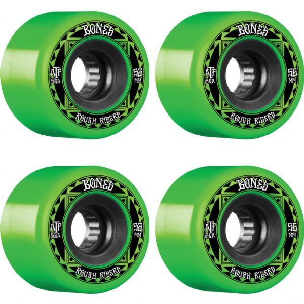 Bones Wheels ATF Rough Rider Runners Green / Black Skateboard Wheels - 56mm 80a (Set of 4)