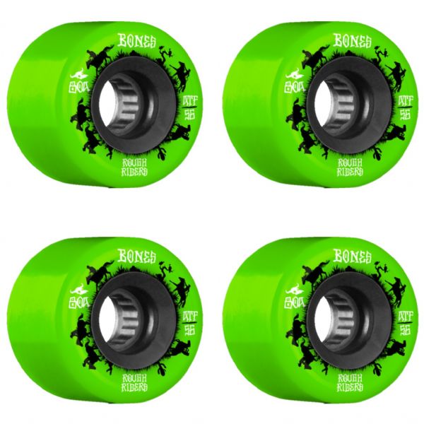Bones Wheels ATF Rough Rider Skull Bones Green Skateboard Wheels - 56mm 80a (Set of 4) Bones Wheels ATF Rough Rider Skull Bones Green Skateboard Wheels - 56mm 80a (Set of 4)