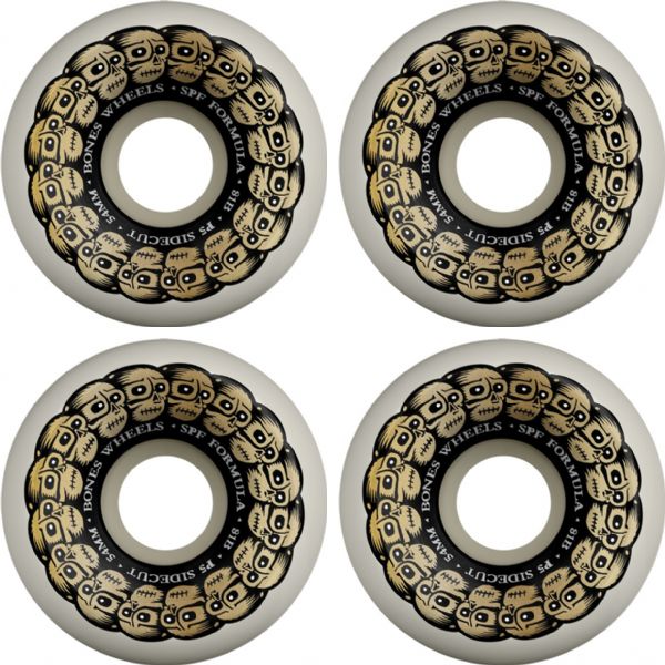 Bones Wheels SPF P5 Circle Skulls White / Gold Skateboard Wheels - 54mm 81b (Set of 4)