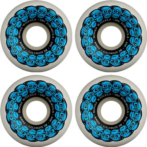 Bones Wheels SPF P5 Circle Skulls White / Blue Skateboard Wheels - 54mm 84b (Set of 4)