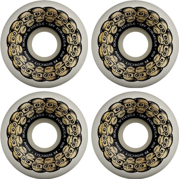 Bones Wheels SPF P5 Circle Skulls White / Gold Skateboard Wheels - 56mm 81b (Set of 4)