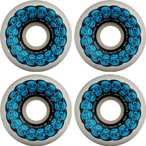 Bones Wheels SPF P5 Circle Skulls White / Blue Skateboard Wheels - 56mm 84b (Set of 4)