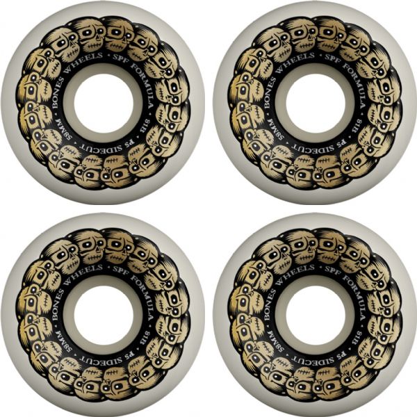 Bones Wheels SPF P5 Circle Skulls White / Gold Skateboard Wheels - 58mm 81b (Set of 4)