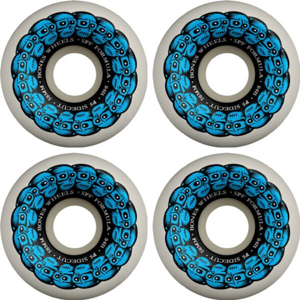 Bones Wheels SPF P5 Circle Skulls White / Blue Skateboard Wheels - 58mm 84b (Set of 4)
