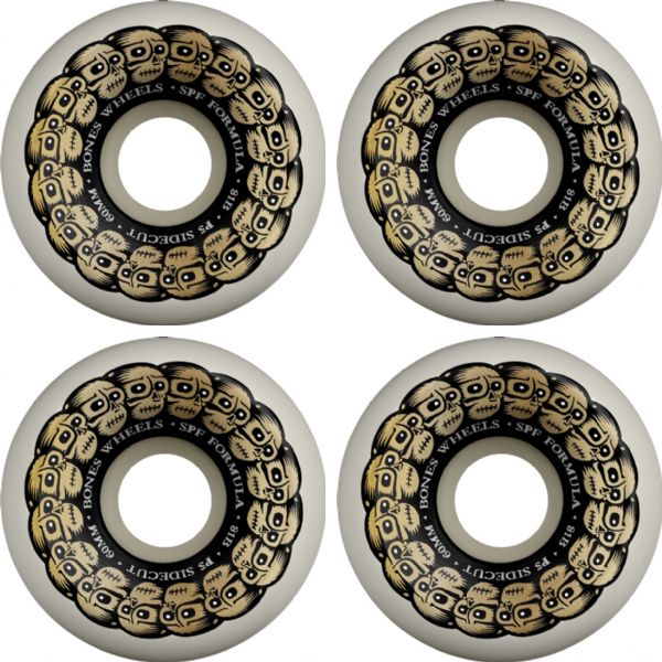 Bones Wheels SPF P5 Circle Skulls White / Gold Skateboard Wheels - 60mm 81b (Set of 4)