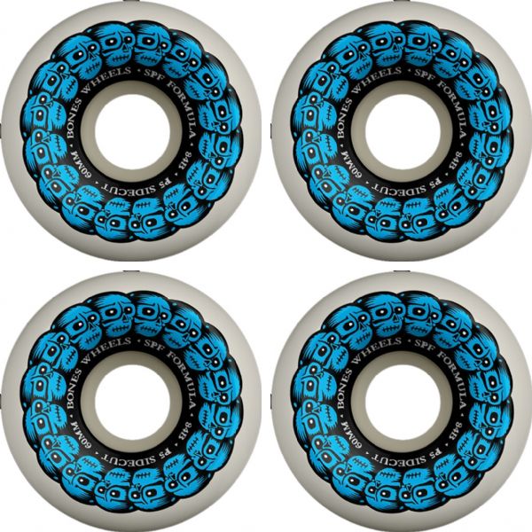 Bones Wheels SPF P5 Circle Skulls White / Blue Skateboard Wheels - 60mm 84b (Set of 4)