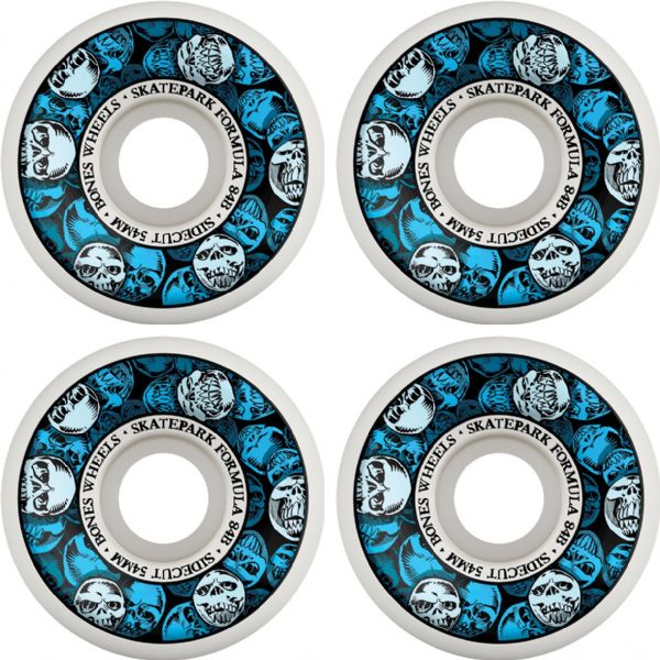 Bones Wheels SPF P5 Sidecut Skulls White / Blue Skateboard Wheels - 54mm 84b (Set of 4)