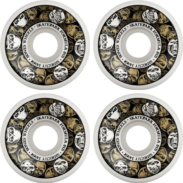 Bones Wheels SPF P5 Sidecut Skulls White / Gold Skateboard Wheels - 54mm 81b (Set of 4) Bones Wheels SPF P5 Sidecut Skulls White / Gold Skateboard Wheels - 54mm 81b (Set of 4)