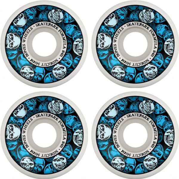 Bones Wheels SPF P5 Sidecut Skulls White / Blue Skateboard Wheels - 56mm 84b (Set of 4)