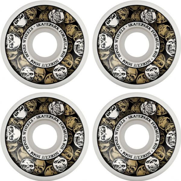 Bones Wheels SPF P5 Sidecut Skulls White / Gold Skateboard Wheels - 56mm 81b (Set of 4)