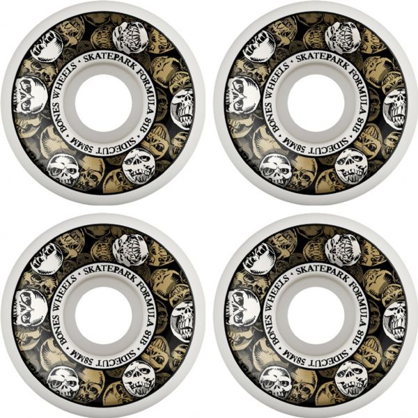 Bones Wheels SPF P5 Sidecut Skulls White / Gold Skateboard Wheels - 58mm 81b (Set of 4) Bones Wheels SPF P5 Sidecut Skulls White / Gold Skateboard Wheels - 58mm 81b (Set of 4)