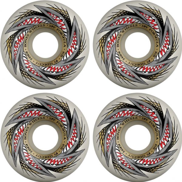 Bones Wheels SPF P5 Sharknado White / Gold Skateboard Wheels - 54mm 81b (Set of 4)