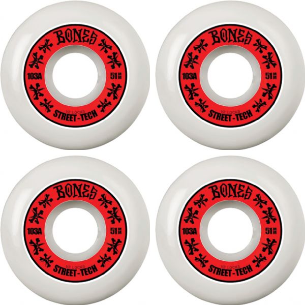 Bones Wheels STF V2 Lock Annuals White / Red Skateboard Wheels - 51mm 103a (Set of 4)