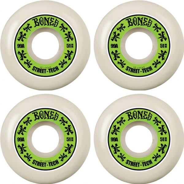 Bones Wheels STF V2 Lock Annuals White / Green Skateboard Wheels - 51mm 99a (Set of 4)