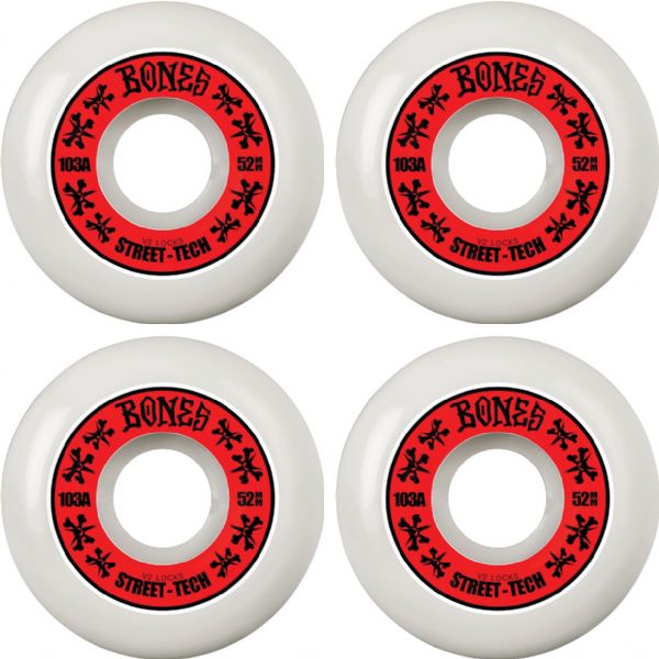 Bones Wheels STF V2 Lock Annuals White / Red Skateboard Wheels - 52mm 103a (Set of 4)