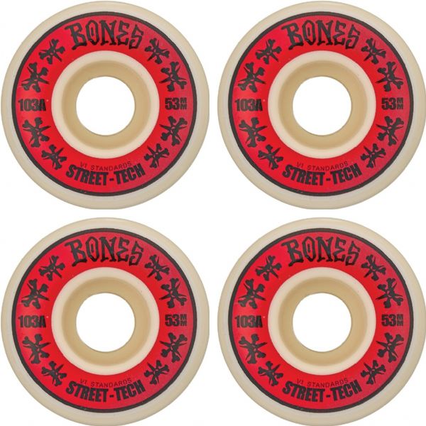 Bones Wheels STF V2 Annuals White / Red Skateboard Wheels - 53mm 103a (Set of 4)