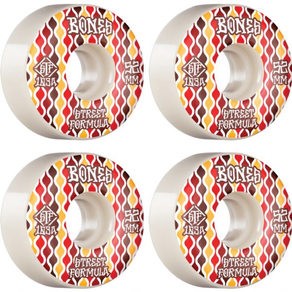 Bones Wheels STF V2 Retros White / Red Skateboard Wheels - 52mm 103a (Set of 4)