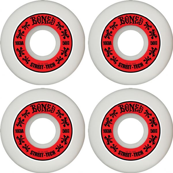Bones Wheels STF V2 Slim Annuals White / Red Skateboard Wheels - 50mm 103a (Set of 4)