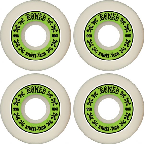 Bones Wheels STF V2 Slim Annuals White / Green Skateboard Wheels - 50mm 99a (Set of 4) Bones Wheels STF V2 Slim Annuals White / Green Skateboard Wheels - 50mm 99a (Set of 4)