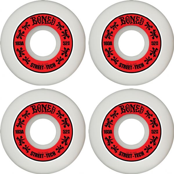 Bones Wheels STF V2 Slim Annuals White / Red Skateboard Wheels - 52mm 103a (Set of 4) Bones Wheels STF V2 Slim Annuals White / Red Skateboard Wheels - 52mm 103a (Set of 4)