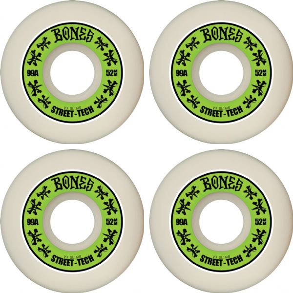 Bones Wheels STF V2 Slim Annuals White / Green Skateboard Wheels - 52mm 99a (Set of 4)