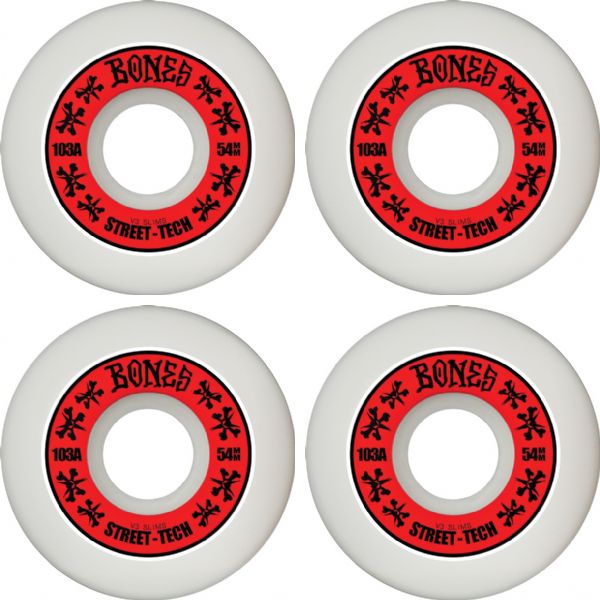 Bones Wheels STF V2 Slim Annuals White / Red Skateboard Wheels - 54mm 103a (Set of 4) Bones Wheels STF V2 Slim Annuals White / Red Skateboard Wheels - 54mm 103a (Set of 4)