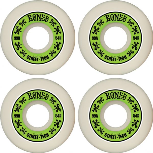 Bones Wheels STF V2 Slim Annuals White / Green Skateboard Wheels - 54mm 99a (Set of 4)