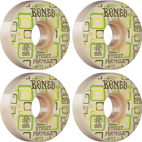Bones Wheels STF V3 Retros White / Green Skateboard Wheels - 54mm 99a (Set of 4)
