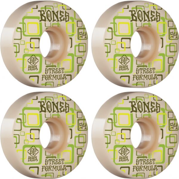 Bones Wheels STF V3 Retros White / Green Skateboard Wheels - 54mm 99a (Set of 4)
