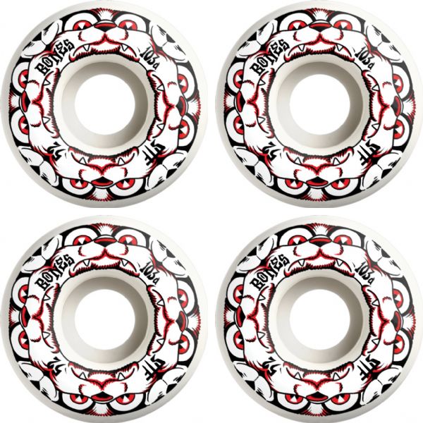 Bones Wheels STF V4 Dog Night White / Red Skateboard Wheels - 52mm 103a (Set of 4)