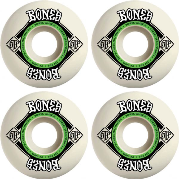 Bones Wheels STF V4 Square Logo Natural / Green Skateboard Wheels - 53mm 99a (Set of 4)