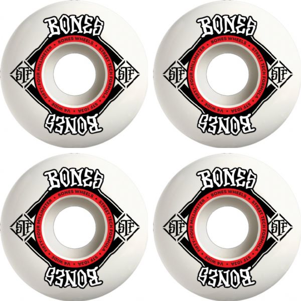 Bones Wheels STF V4 Square Logo White / Red Skateboard Wheels - 54mm 103a (Set of 4)