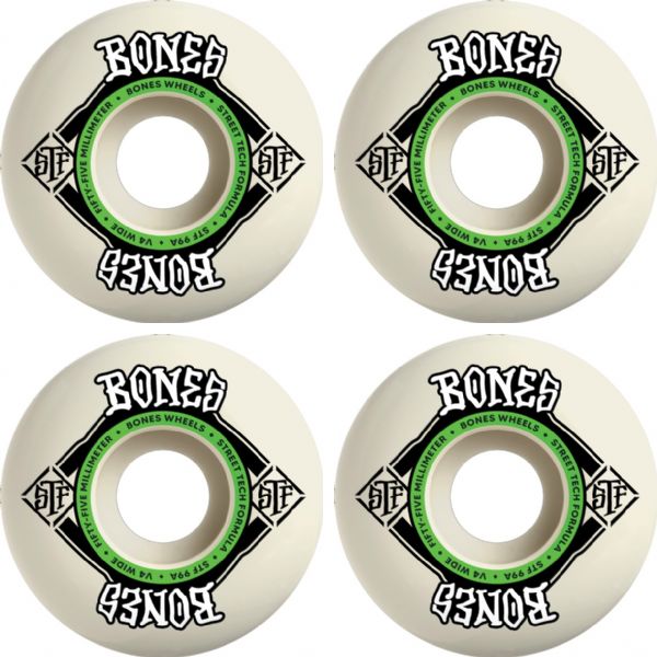 Bones Wheels STF V4 Square Logo Natural / Green Skateboard Wheels - 55mm 99a (Set of 4)