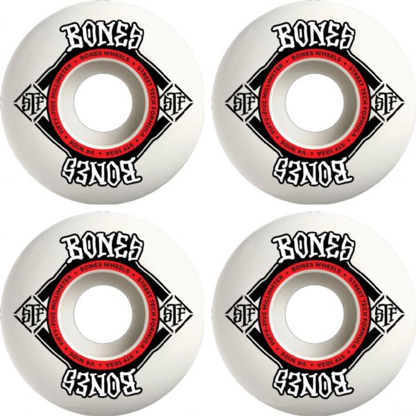 Bones Wheels STF V4 Square Logo White / Red Skateboard Wheels - 55mm 103a (Set of 4)