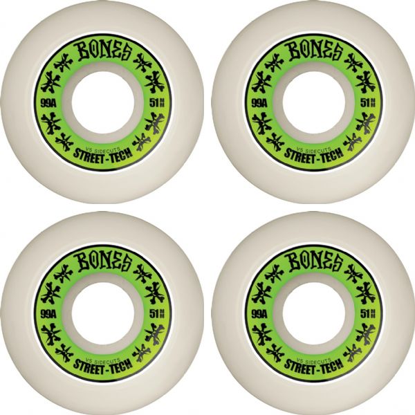 Bones Wheels STF V5 Sidecut Annuals White / Green Skateboard Wheels - 51mm 99a (Set of 4)