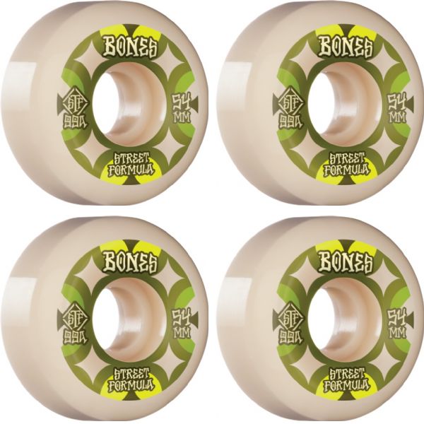 Bones Wheels STF V5 Retros White / Green Skateboard Wheels - 54mm 99a (Set of 4)