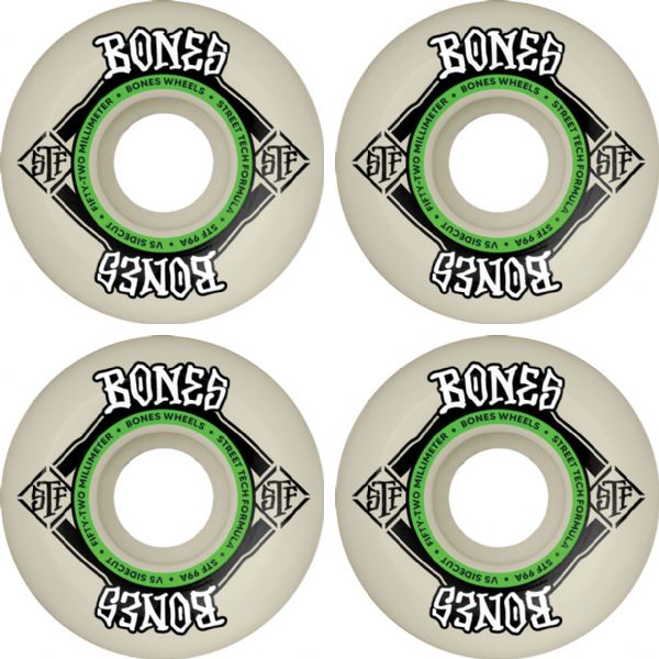 Bones Wheels STF V5 Square Logo Natural / Green Skateboard Wheels - 52mm 99a (Set of 4)
