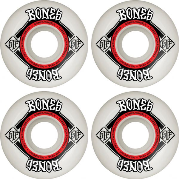 Bones Wheels STF V5 Square Logo White / Red Skateboard Wheels - 52mm 103a (Set of 4)