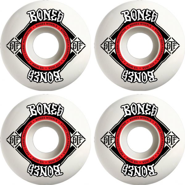Bones Wheels STF V5 Square Logo White / Red Skateboard Wheels - 53mm 103a (Set of 4)