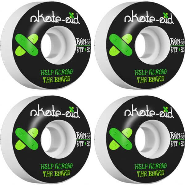 Bones Wheels STF Skate Aid II White / Black / Green Skateboard Wheels - 53mm 83b (Set of 4)