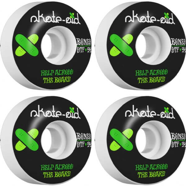 Bones Wheels STF Skate Aid II White / Black / Green Skateboard Wheels - 54mm 83b (Set of 4)