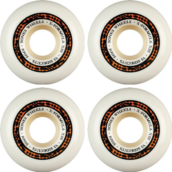 Bones Wheels XF X95 V5 Sidecut Tribal White / Orange Skateboard Wheels - 56mm 95a (Set of 4)